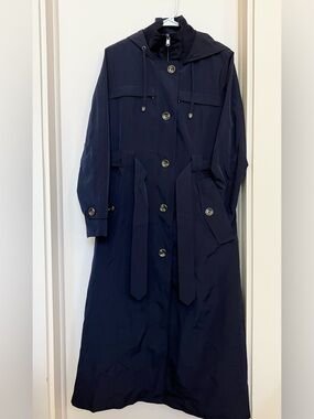 London Fog Women’s S, Navy Long Hooded Trench Coat
